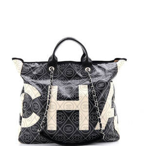 Chanel Medium Logo Camellia Shopping Tote Printed Coated Canvas